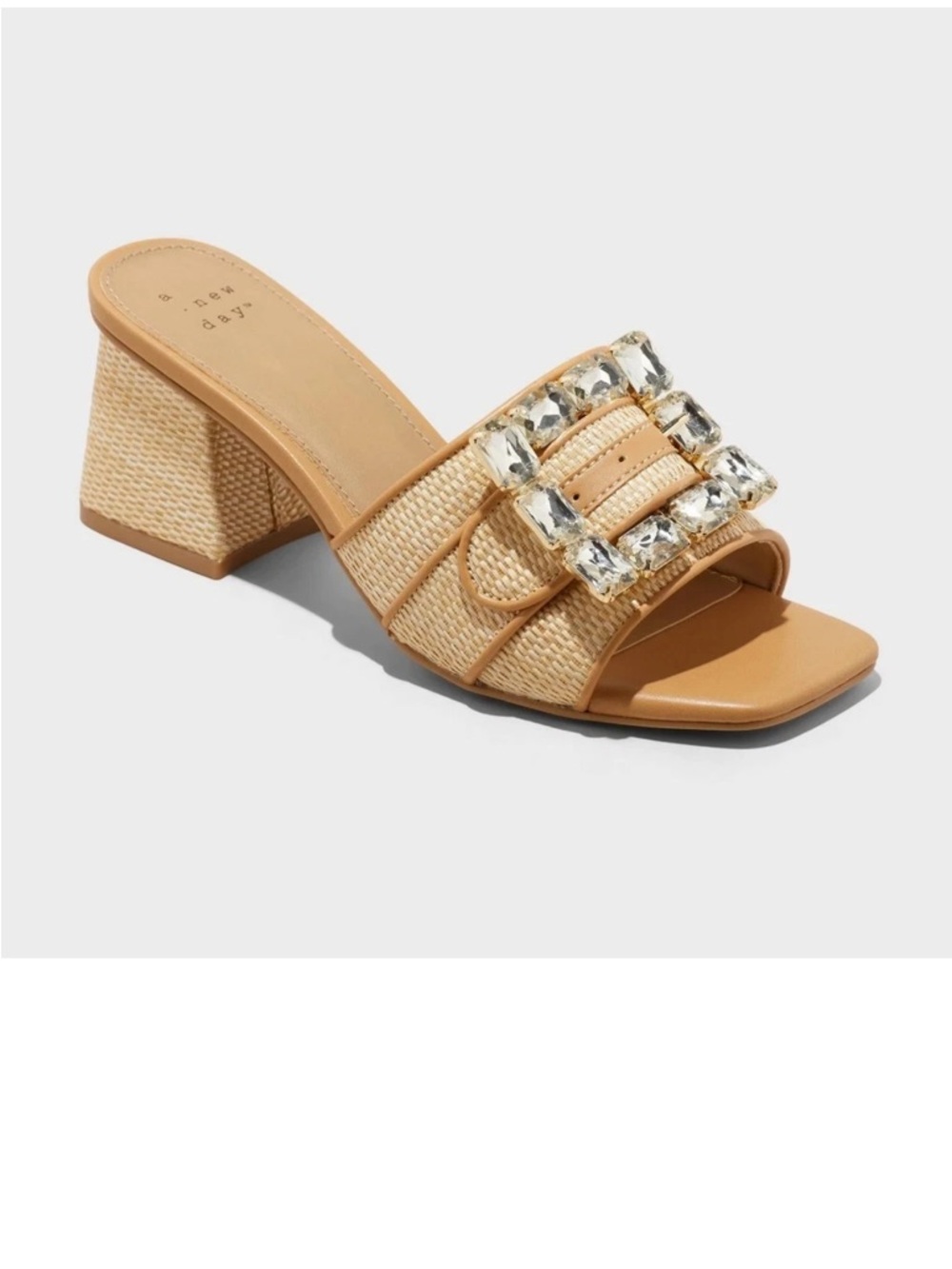 a new day Tan Woven Square-Toe Block Heel Mules Kathleen